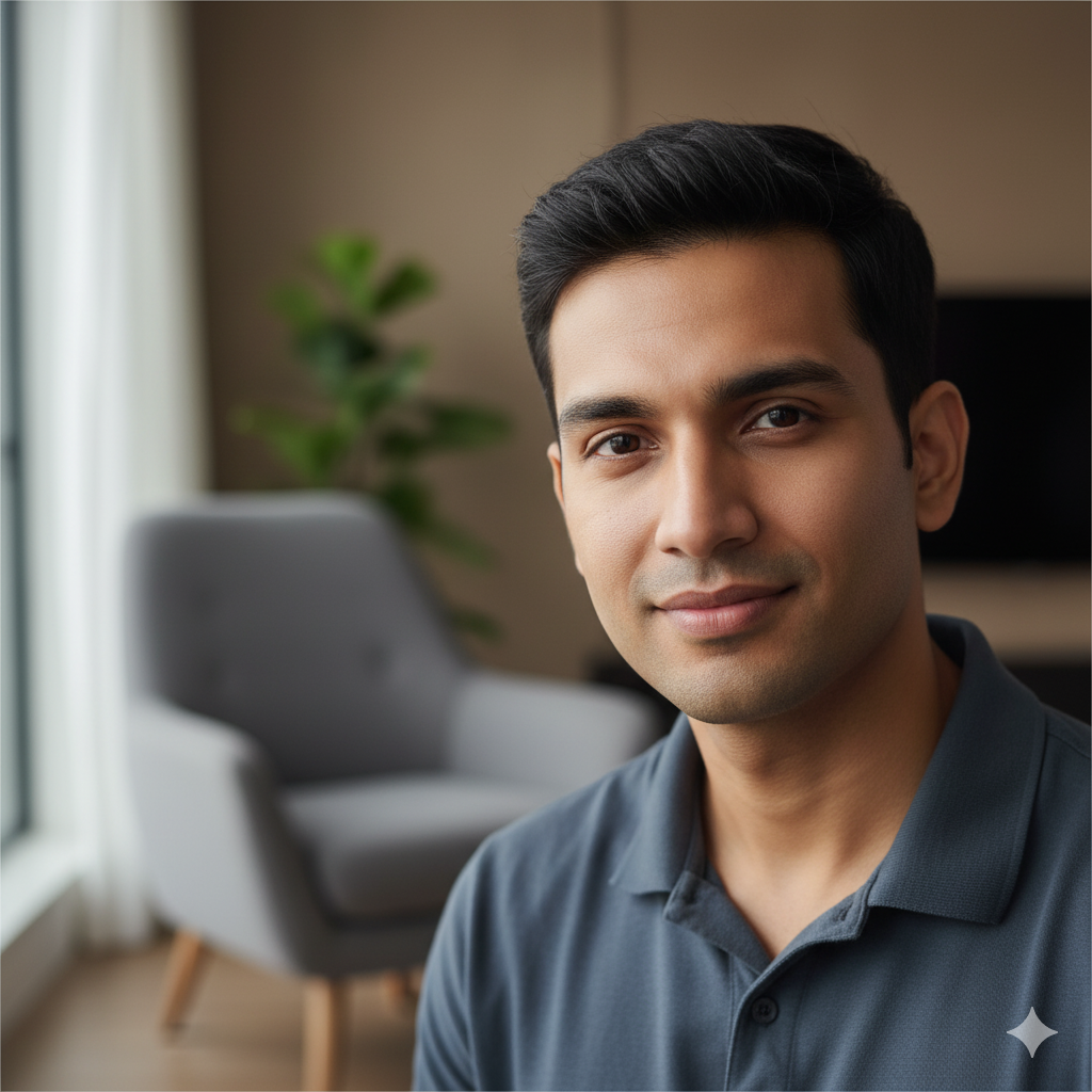 A man with clear skin after using a 3-step skincare routine